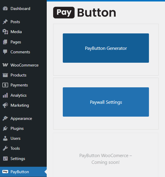 WordPress PayButton Plugin Interface